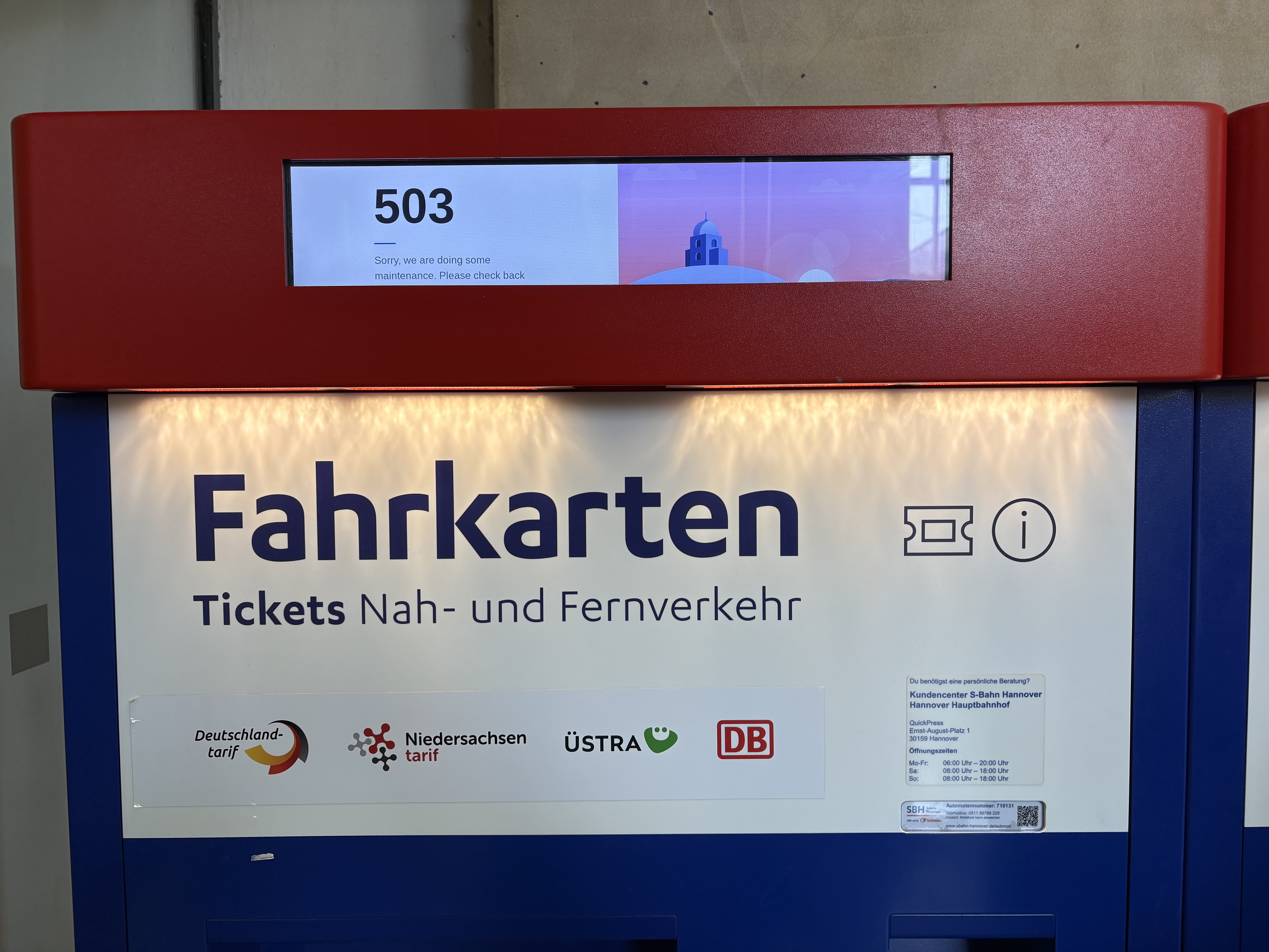 Ticketautomat mit 503 Fehlermeldung