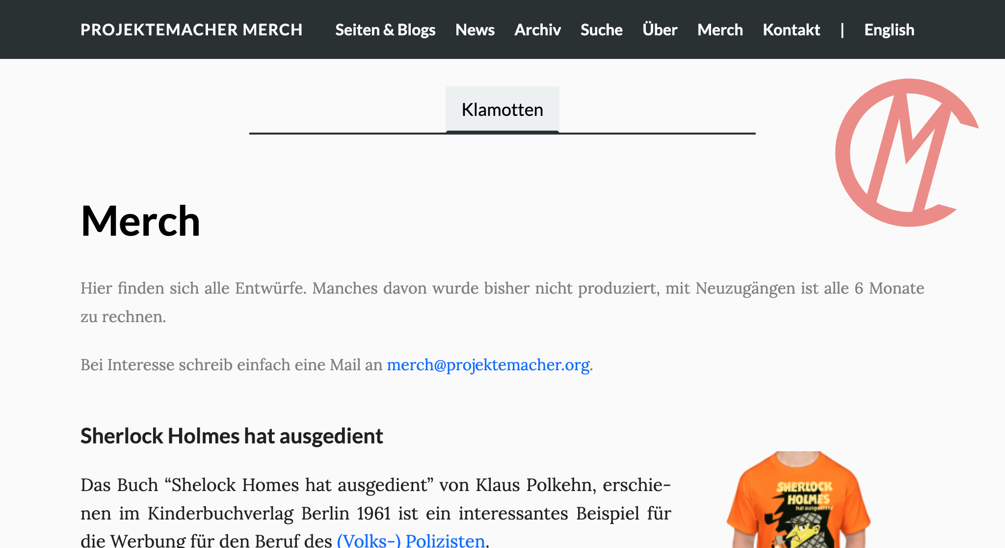 Screenshot Projektemacher Merch