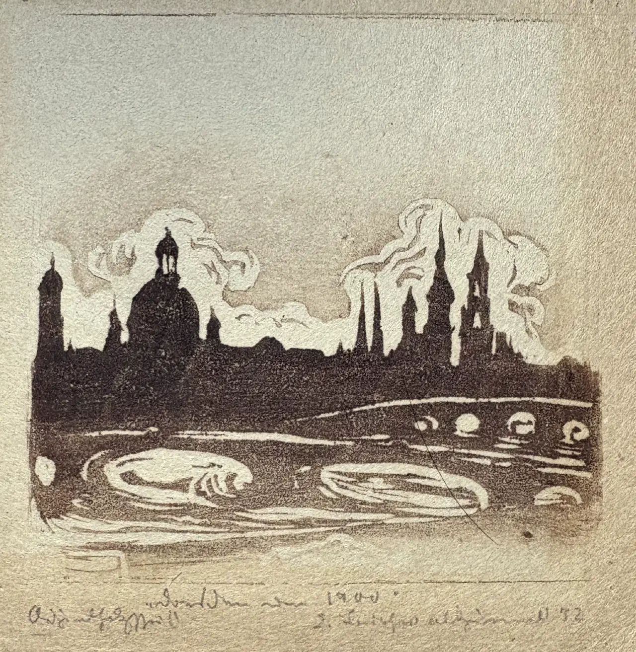Woodblock print "Dresden um 1900" by Erich Buchwald-Zinnwald (1884-1972)