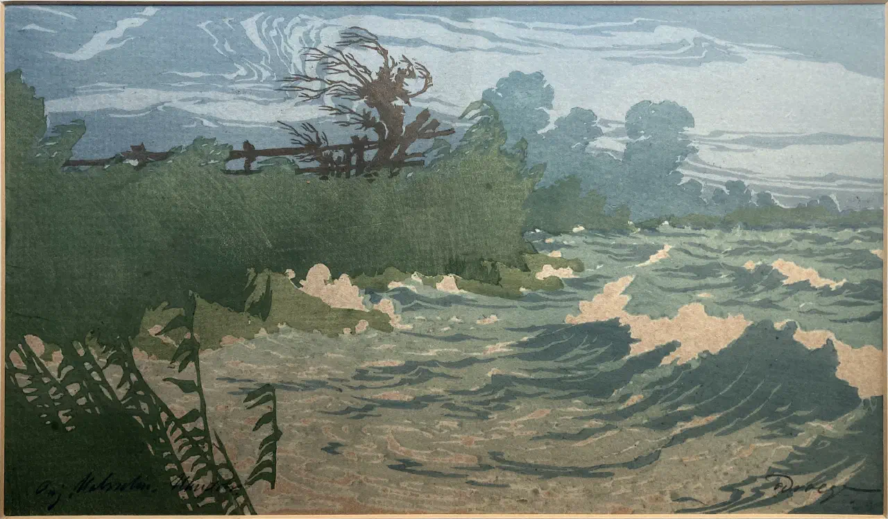 Colour woodblock print by Oscar Droege (1898-1983)